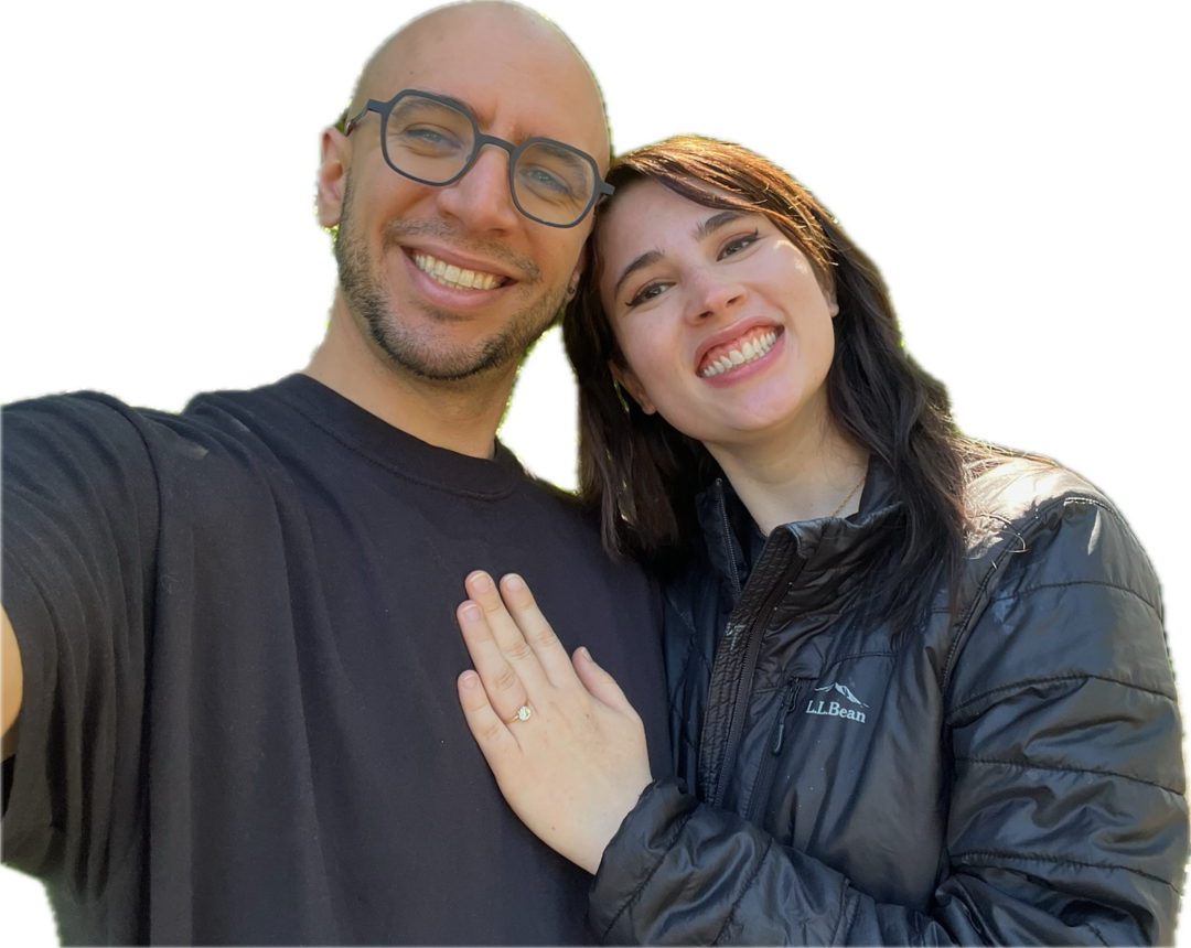 Caeli and Jared taking a selfie on Bainbridge island, newly engaged